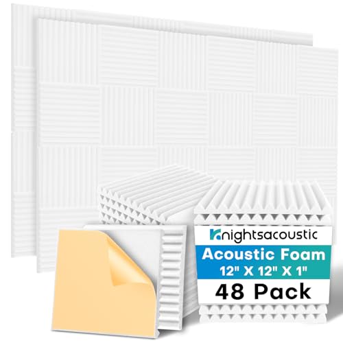 Knightsacoustic 48 Pack Sound Proof Foam Panels for Walls with Self Adhesive, 12x12x1 Acoustic Foam Panels, High Density Acoustic Panels Sound Absorbing, Fire Resistant Studio Sound Proofing White - Image 1
