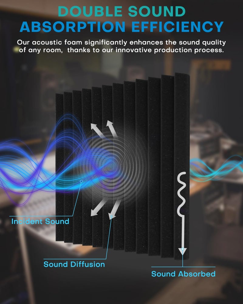 Knightsacoustic 48 Pack Sound Proof Foam Panels for Walls with Self Adhesive, 12x12x1 Acoustic Foam Panels, High Density Acoustic Panels Sound Absorbing, Fire Resistant Studio Sound Proofing White - Image 4