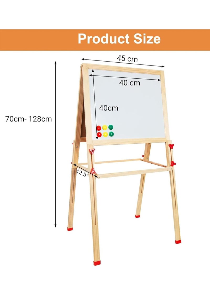 تراسل حامل فنون خشبي للأطفال، لوح رسم خشبي قابل للطي قابل للتعديل، سبورة خشبية مزدوجة الجوانب وسبورة مغناطيسية مع ملحقات الرسم، هدايا الرسم والتلوين للأولاد والبنات الصغار - Image 2
