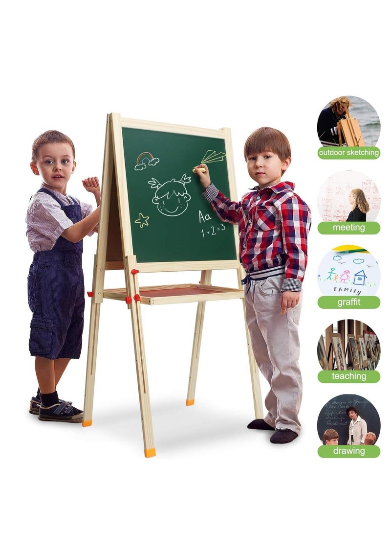 تراسل حامل فنون خشبي للأطفال، لوح رسم خشبي قابل للطي قابل للتعديل، سبورة خشبية مزدوجة الجوانب وسبورة مغناطيسية مع ملحقات الرسم، هدايا الرسم والتلوين للأولاد والبنات الصغار - Image 4