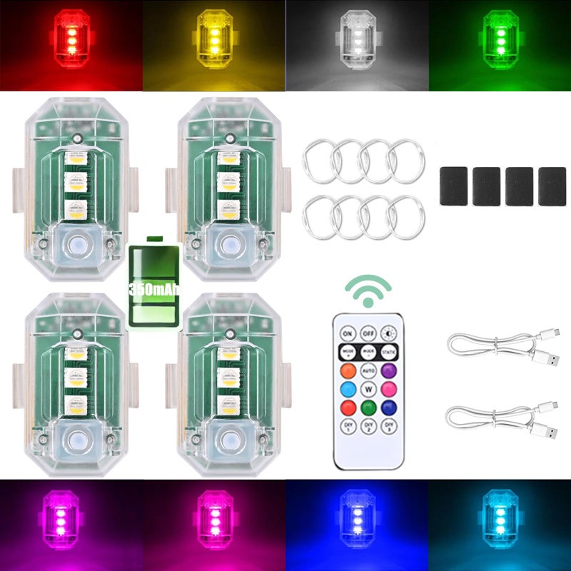ABYRKVE 4PCS Wireless LED Strobe Lights with Remote Control Upgraded to 350 mAh USB Rechargeable 8Color High Brightness Waterproof AntiCollision Warning Lights for Car Motorcycle Drone Truck Bike - Image 3