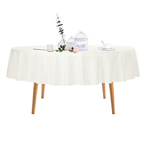 Ascoza 2pack 90 Inch Ivory Round Tablecloth in Polyester Fabric for Wedding/Banquet/Restaurant/Parties - Image 1