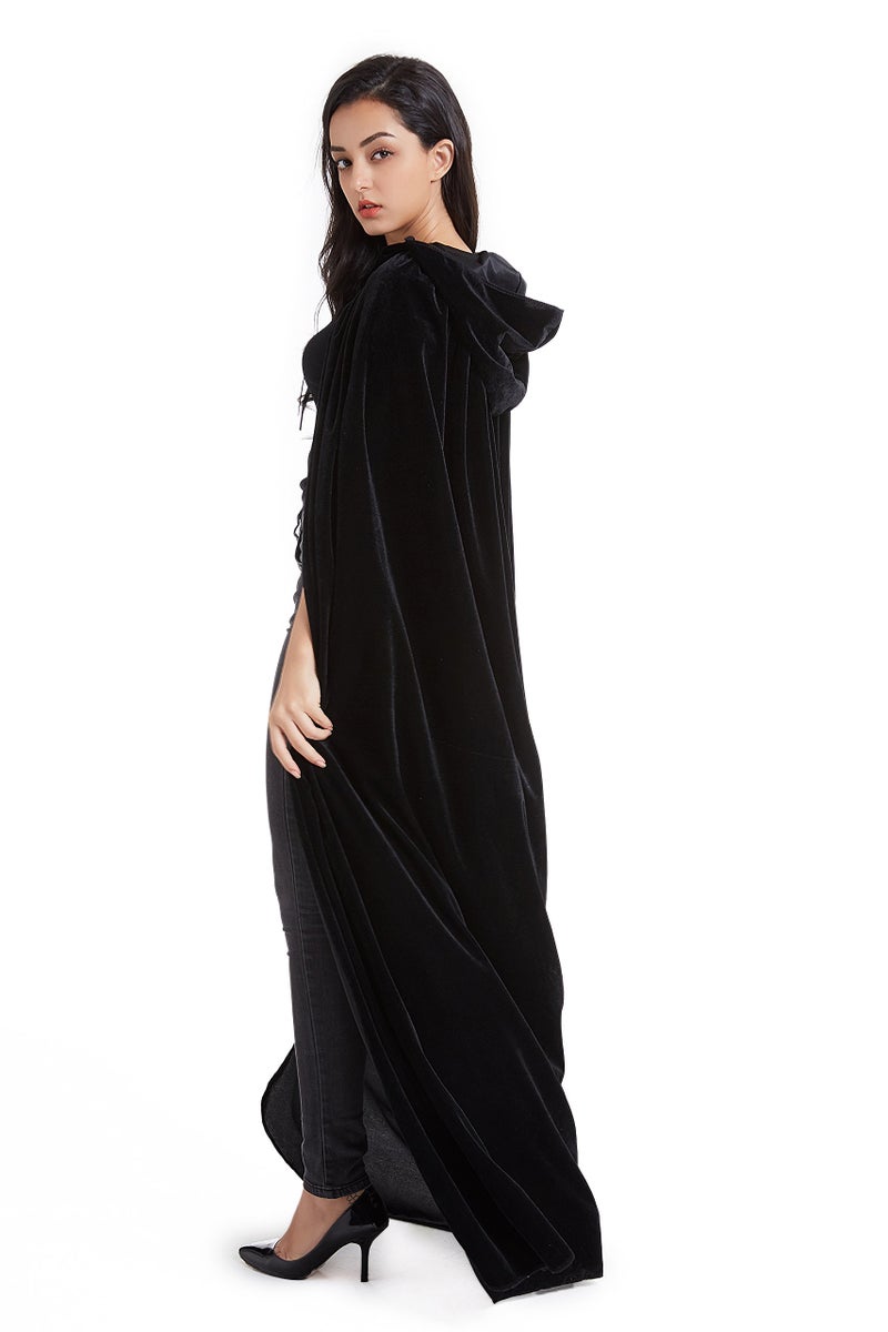 Crizcape Unisex Halloween Costume Cape Hooded Velvet Cloak for Men and Womens Black - Image 3