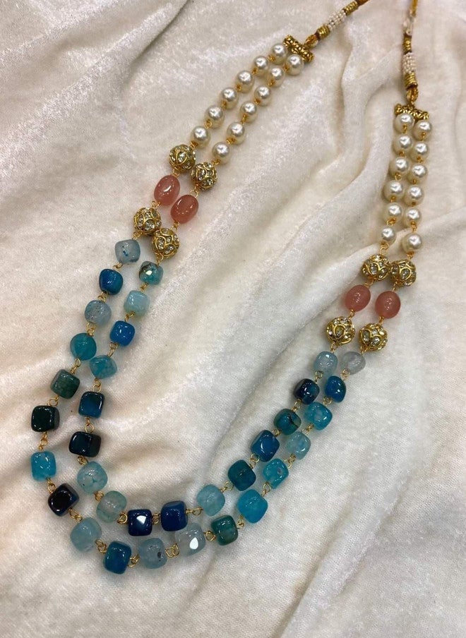 Binnis Wardrobe Gold-Plated Beaded Emerald Two Line Necklace - Image 2