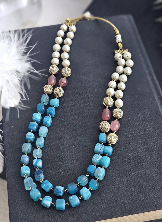Binnis Wardrobe Gold-Plated Beaded Emerald Two Line Necklace - Image 1