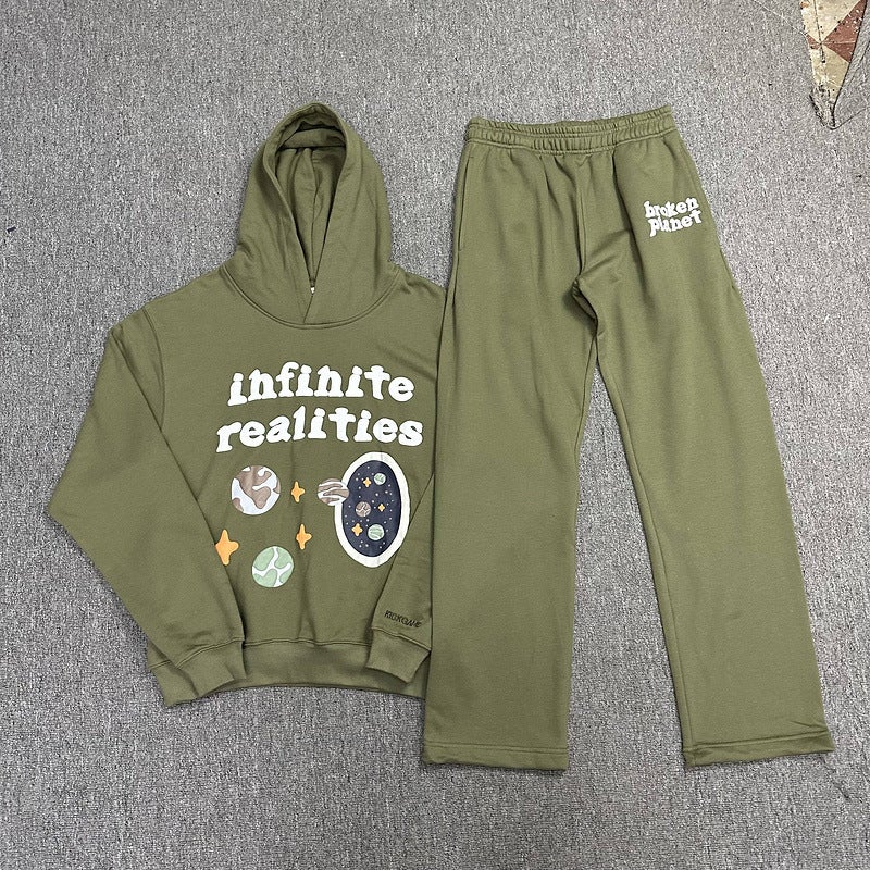 Broken Planet Casual Hoodie  Sweatpants Set AWTZ105 dark green 