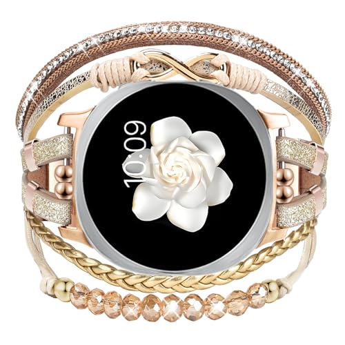 Fancywrist Boho Leather Bracelet for Samsung Galaxy Watch 8/7/6/5/4 Band 40 44mm Women, 20mm Cute Beaded Multilayer Strap for Galaxy Watch 8 Classic 6 4 Classic 43mm 47mm 42mm 46mm/Watch 5 Pro 45mm /Active2 - Image 1