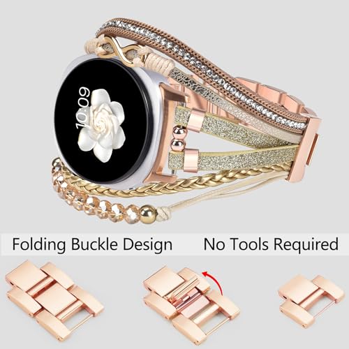 Fancywrist Boho Leather Bracelet for Samsung Galaxy Watch 8/7/6/5/4 Band 40 44mm Women, 20mm Cute Beaded Multilayer Strap for Galaxy Watch 8 Classic 6 4 Classic 43mm 47mm 42mm 46mm/Watch 5 Pro 45mm /Active2 - Image 3