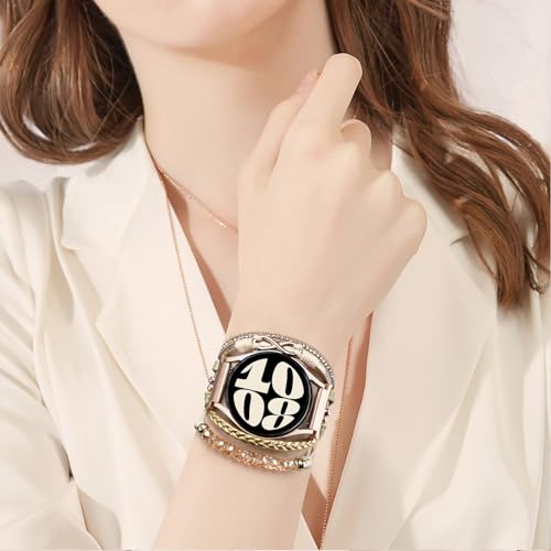 Fancywrist Boho Leather Bracelet for Samsung Galaxy Watch 8/7/6/5/4 Band 40 44mm Women, 20mm Cute Beaded Multilayer Strap for Galaxy Watch 8 Classic 6 4 Classic 43mm 47mm 42mm 46mm/Watch 5 Pro 45mm /Active2 - Image 2