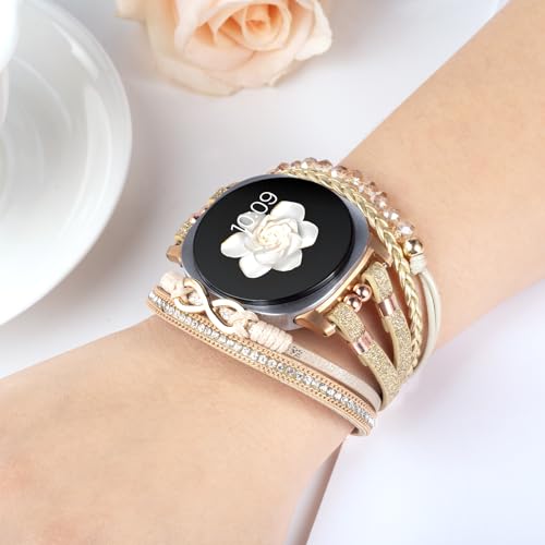 Fancywrist Boho Leather Bracelet for Samsung Galaxy Watch 8/7/6/5/4 Band 40 44mm Women, 20mm Cute Beaded Multilayer Strap for Galaxy Watch 8 Classic 6 4 Classic 43mm 47mm 42mm 46mm/Watch 5 Pro 45mm /Active2 - Image 4