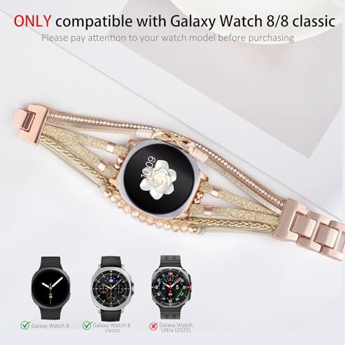 Fancywrist Boho Leather Bracelet for Samsung Galaxy Watch 8/7/6/5/4 Band 40 44mm Women, 20mm Cute Beaded Multilayer Strap for Galaxy Watch 8 Classic 6 4 Classic 43mm 47mm 42mm 46mm/Watch 5 Pro 45mm /Active2 - Image 5