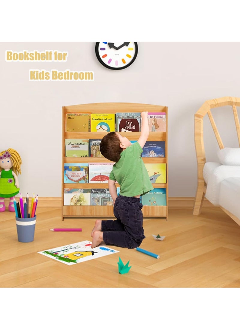 شو وو مكتبة أطفال خشبية كبيرة مكونة من 4 طبقات، رف تخزين منزلي، رف كتب قائم على الأرض، رف تخزين ألعاب، رف عرض منزلي للمنزل والمكتب - Image 3
