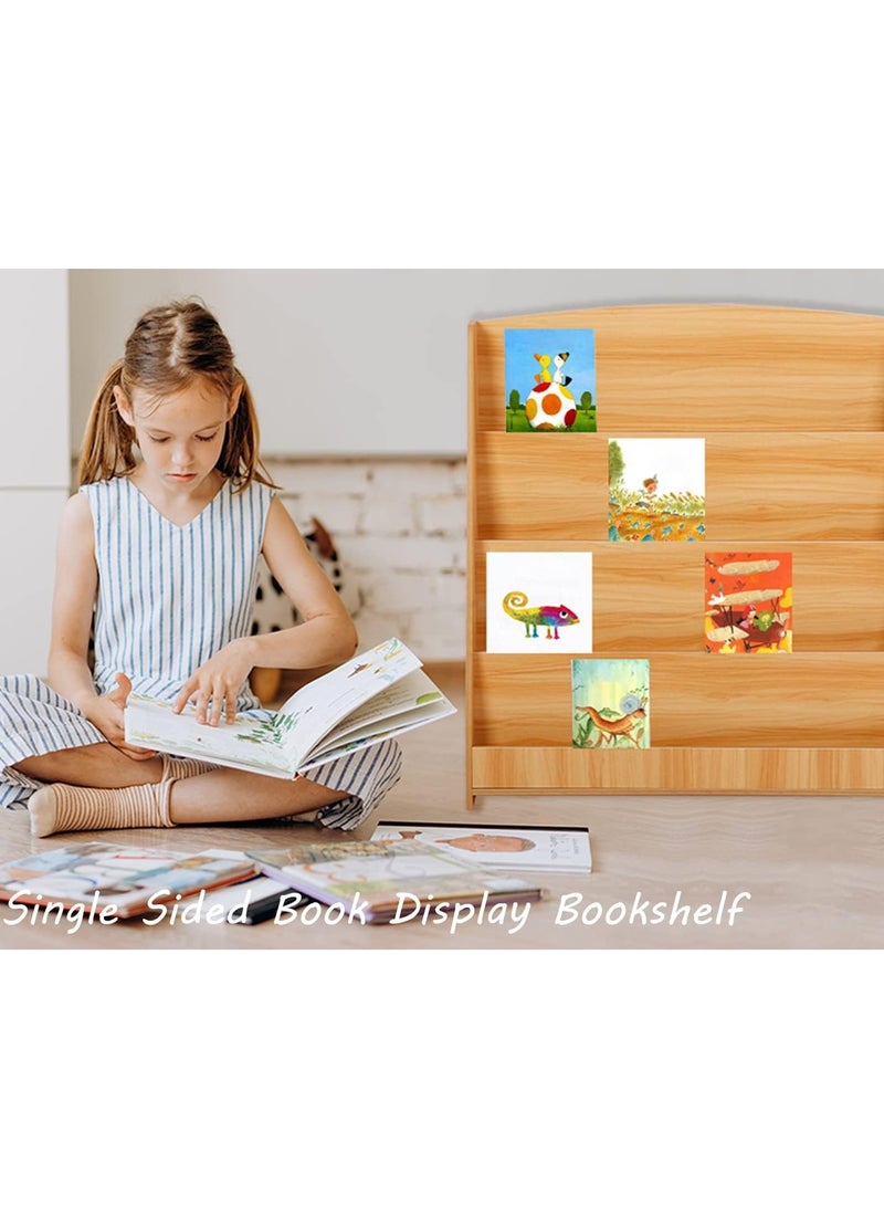 شو وو مكتبة أطفال خشبية كبيرة مكونة من 4 طبقات، رف تخزين منزلي، رف كتب قائم على الأرض، رف تخزين ألعاب، رف عرض منزلي للمنزل والمكتب - Image 5
