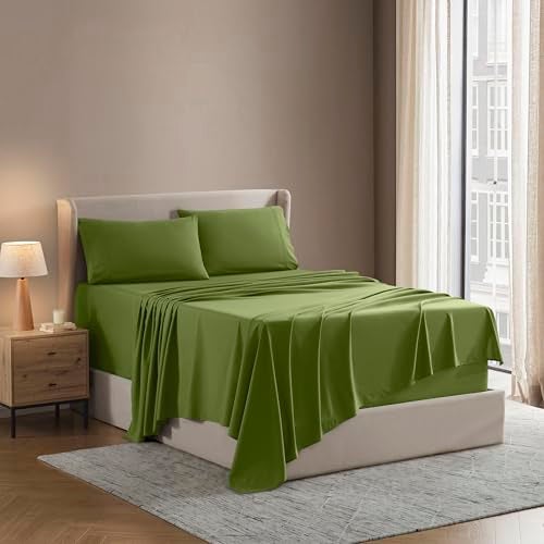 Nestl Nestl Short Queen Sheet Set  1800 UltraSoft Microfiber  Double Brushed  Deep Pockets  Easy Fit  4 Piece Set  Bed Sheets Short Queen Calla Green 