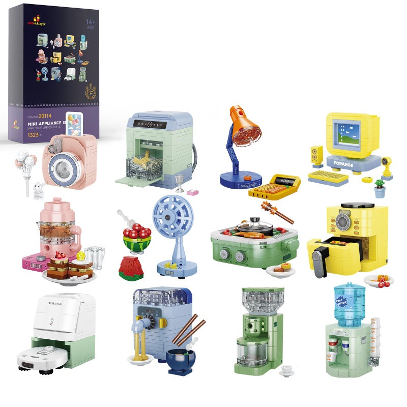 JMBricklayer Furniture Building Sets, Includes 12 Mini Home Appliances Such as Camera, Computer, Electric Fan, Party Favors Building Kits, It Serves as Furniture for Decorating City Mansion Houses - Image 1