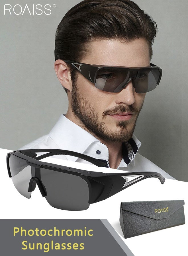 roaiss Men's Polarized Cycling Sunglasses, Photochromic Outdoor Sports Glasses, Anti-glare Sun Shades Suitable for Driving, Fishing, Playing Baseball, Cycling - Image 1