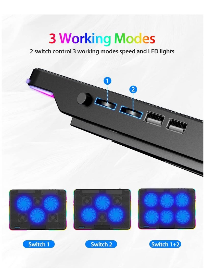 Generic Laptop Cooling Pad, Laptop Cooler with 6 Quiet Fans for 15.6-17 Inch Gaming Fan Stable Stand, 7 Height Adjust, RGB Light 10 Modes, Switch Control Fan Speed, 2 USB Port & Phone Holder  - Image 5