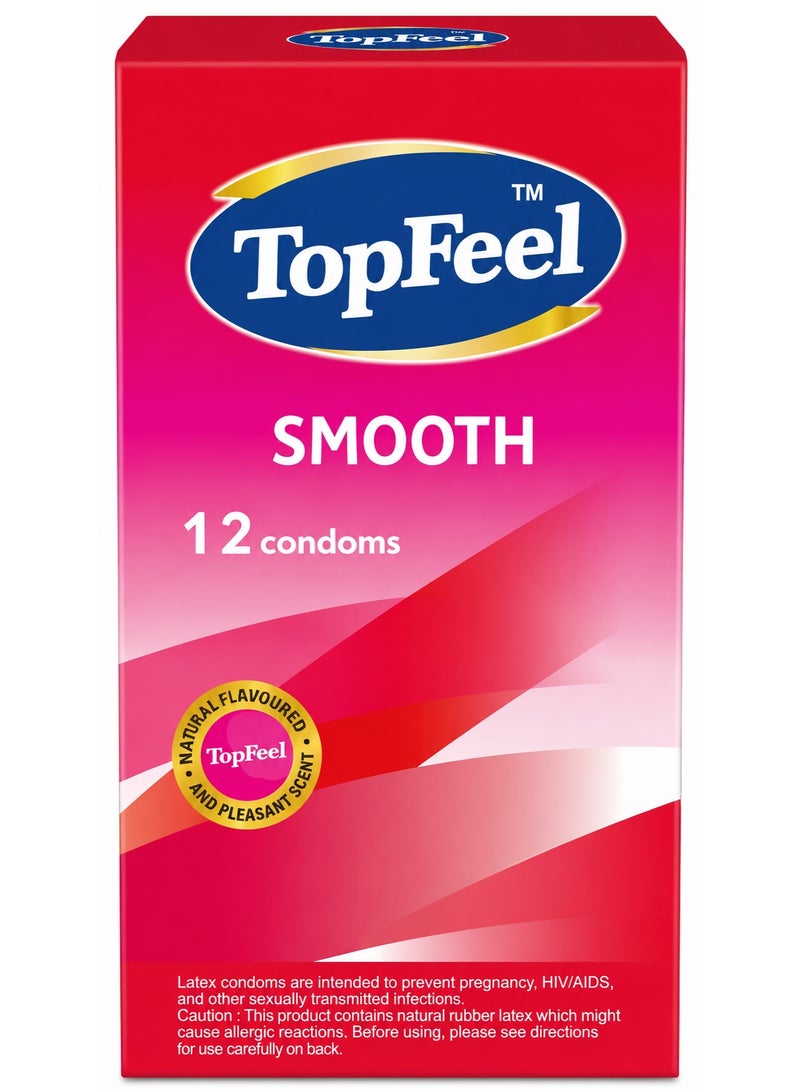 واقيات TopFeel Smooth الذكرية – واقيات من اللاتكس مشحمة بنكهة طبيعية، عبوة من 12 قطعة