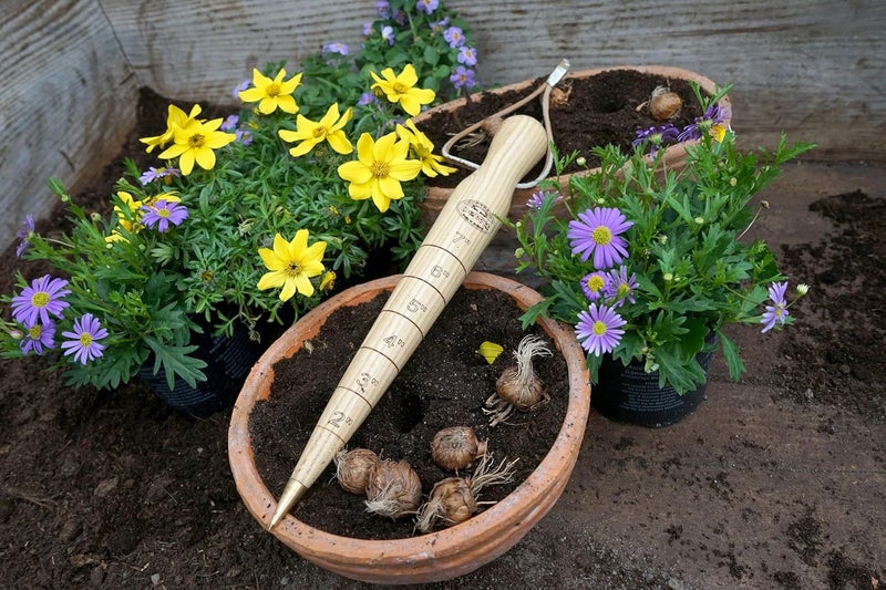 DeWit Wooden Dibber with Depth Measurements and Brass Tip, Simple Garden Tool Hand Dibber to Efficiently Plant Seeds, Bulbs, and Seedlings (12”) - Image 3