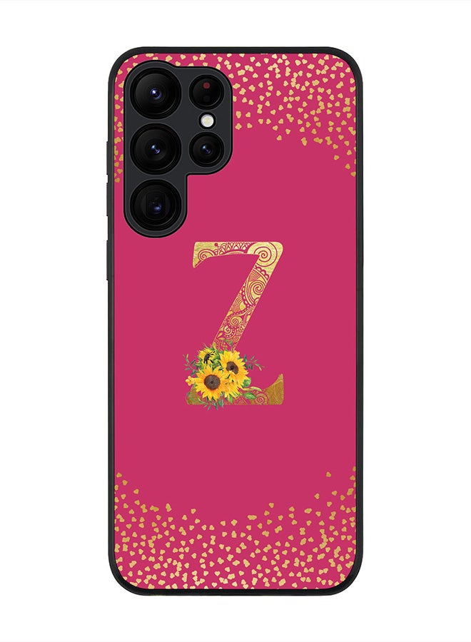 Stylizedd Rugged Black edge case for Samsung Galaxy S22 Ultra 5G, Soft Phone case Custom Monogram Initial Letter Mandala Floral Pattern Alphabet- Z (Dark Pink Rose)
