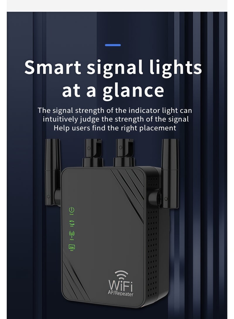 Wireless WiFi Signal Repeater, 1200Mbps, 5G/2.4G Dual Band WiFi Wireless Extender, Wireless WiFi Booster, One-touch Setting, Plug And Play - Black - Image 4