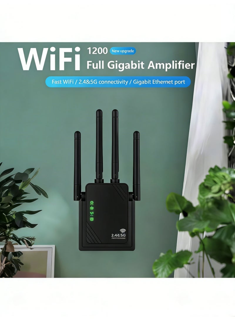 Wireless WiFi Signal Repeater, 1200Mbps, 5G/2.4G Dual Band WiFi Wireless Extender, Wireless WiFi Booster, One-touch Setting, Plug And Play - Black - Image 3