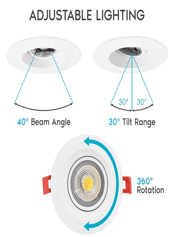 LUXRITE 4 Inch Gimbal LED Recessed Light with J-Box, 12W, 5 Color Selectable 2700K-5000K, 1000 Lumens, Dimmable Adjustable LED Downlight, Damp Rated, ETL Listed - Image 4