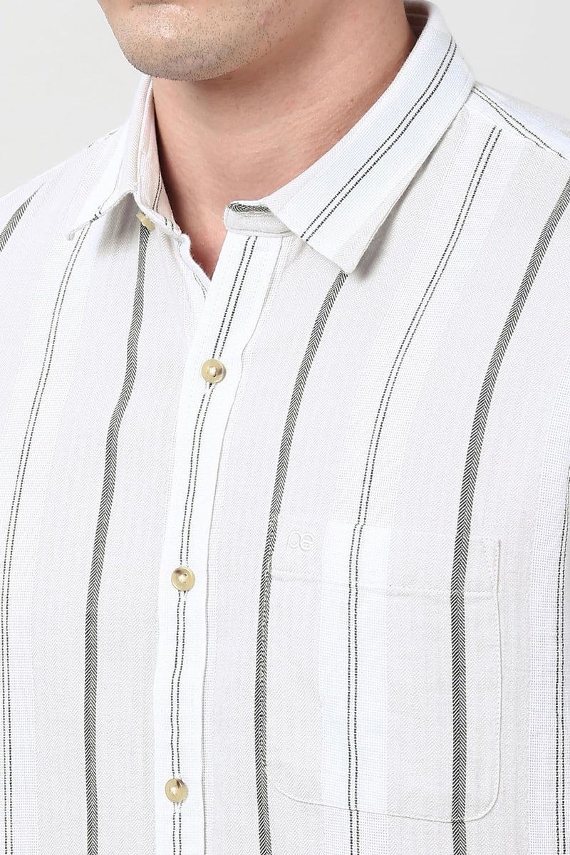 Peter England Cotton Linen Blend Shirt for Men – Full Sleeves, Subtle Stripes Beige - Image 4