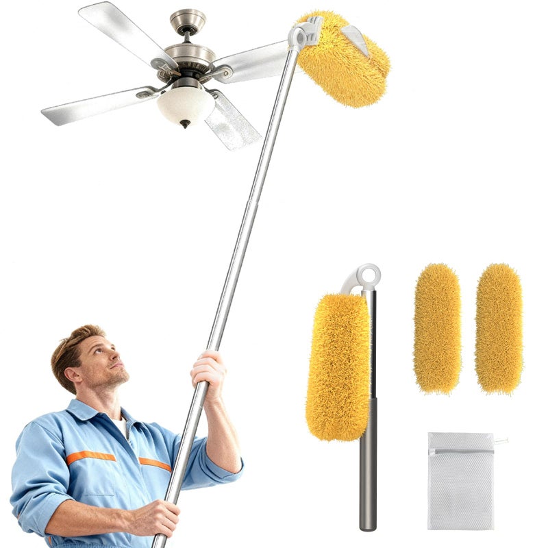 EHOMGUI Long Handle Dusters for Cleaning with 2 Replacement Heads, Washable Cleaning Duster Kit with Laundry Mesh Bag, Cobweb Duster, Extendable Dusting Tool for Home and Office - Image 1