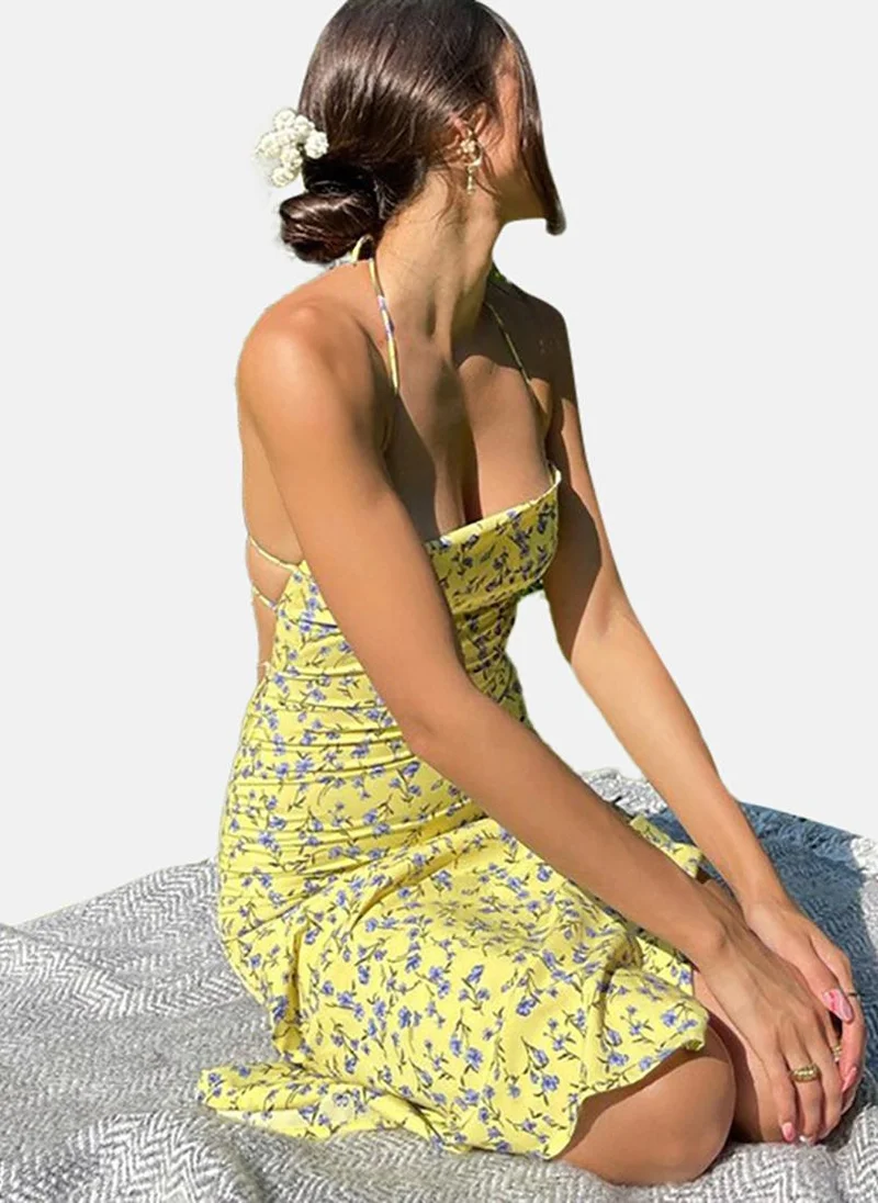 YUNIQEE Floral Halter Midi Dress