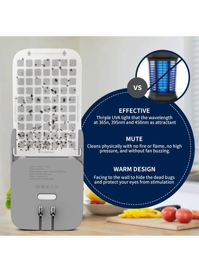 Mosalogic Fly Insect Trap Plug-in Mosquito Killer Indoor Gnat Moth Catcher Fly Tapper with Night Light UV Attractant Catcher for Home Office Grey-1Pack - Image 4
