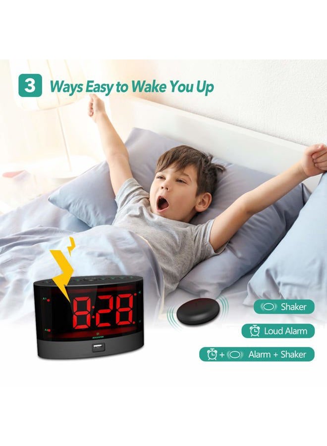 ANJANK Extra Loud Alarm Clock for Heavy Sleepers, Wireless Bed Shaker, Vibrating Dual Alarm, Deaf and Hearing-impaired, Adjustable Volume/Dimmer/Wake up Mode, USB Charger Port - Image 3
