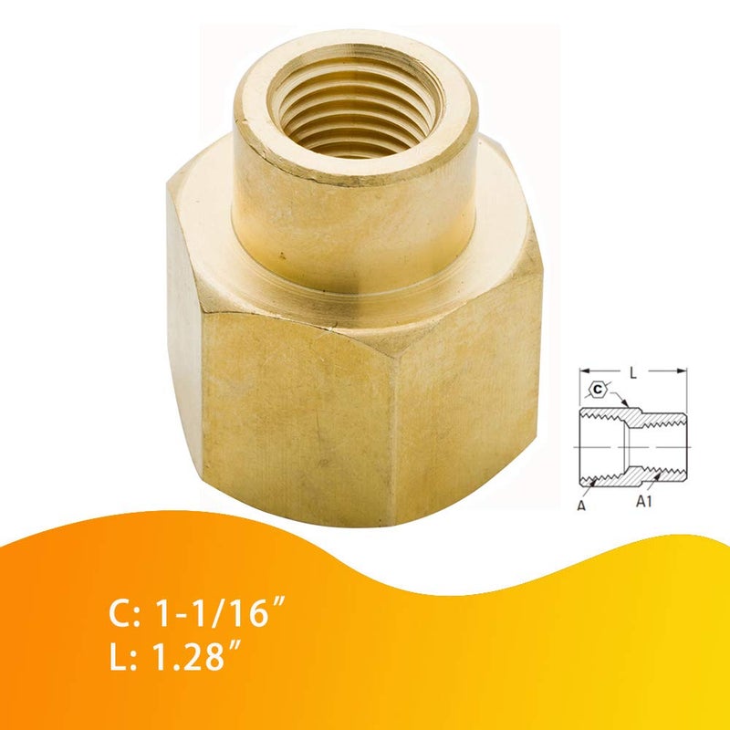 Legines Brass Reducing Coupling 1/2"" Npt Female X 1/4"" Npt Female Hex Reducer Coupler Adapter Pipe Fitting 1200Psi (Pack Of 2) - Image 4