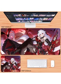Generic No Overlock Honkai Impact 3 Mouse Pad Extra Large Animation Kiana Dem Lisa Alicia Two-Dimensional Notebook-Color:100x50cm Thickness 3mm-Pattern:Red Under The Moon  - Image 1