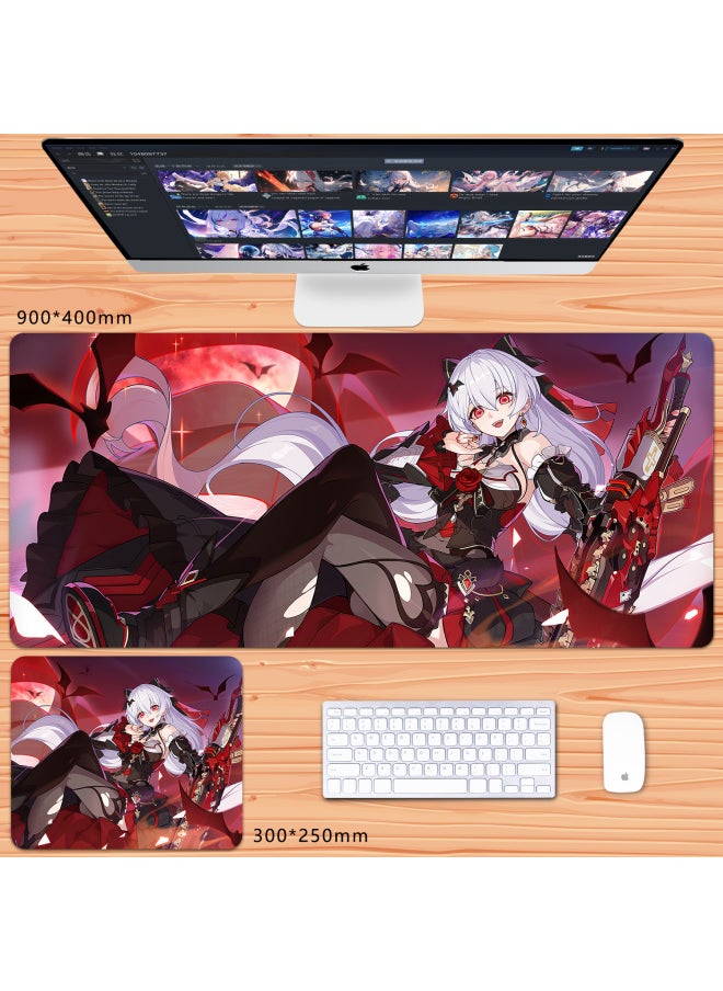 Generic No Overlock Honkai Impact 3 Mouse Pad Extra Large Animation Kiana Dem Lisa Alicia Two-Dimensional Notebook-Color:100x50cm Thickness 3mm-Pattern:Red Under The Moon  - Image 1