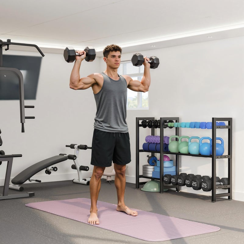 Josmimic Dumbbell Rack 3-Tier Weight Stand Dumbbell Storage 50In Length For Home Gym Adjustable Spacing - Image 5