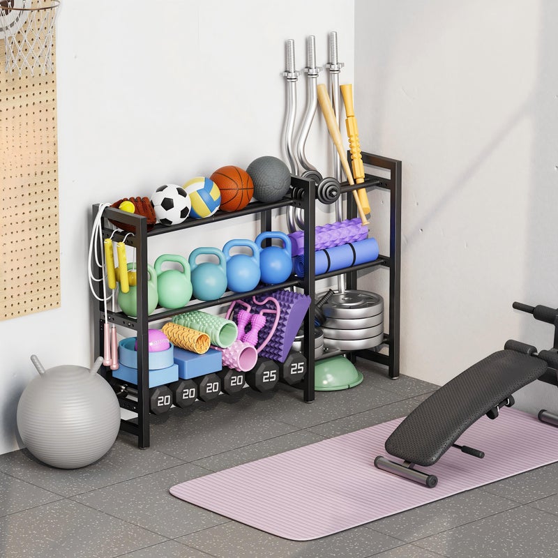 Josmimic Dumbbell Rack 3-Tier Weight Stand Dumbbell Storage 50In Length For Home Gym Adjustable Spacing - Image 3