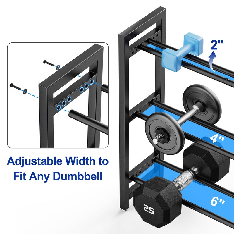 Josmimic Dumbbell Rack 3-Tier Weight Stand Dumbbell Storage 50In Length For Home Gym Adjustable Spacing - Image 4