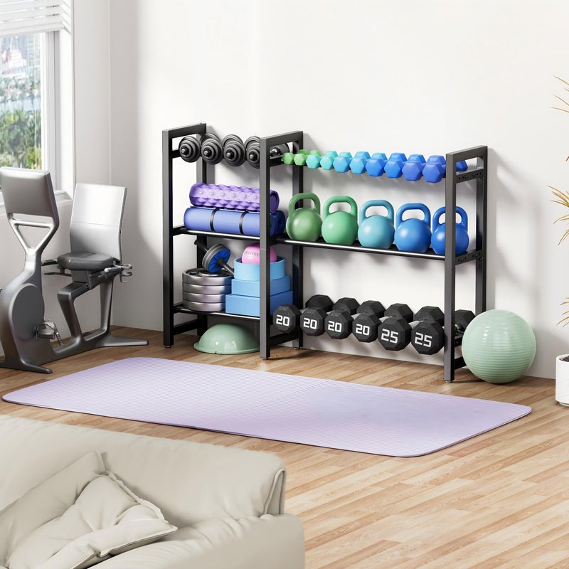 Josmimic Dumbbell Rack 3-Tier Weight Stand Dumbbell Storage 50In Length For Home Gym Adjustable Spacing - Image 2