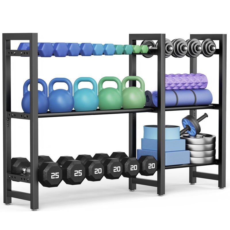 Josmimic Dumbbell Rack 3-Tier Weight Stand Dumbbell Storage 50In Length For Home Gym Adjustable Spacing - Image 1