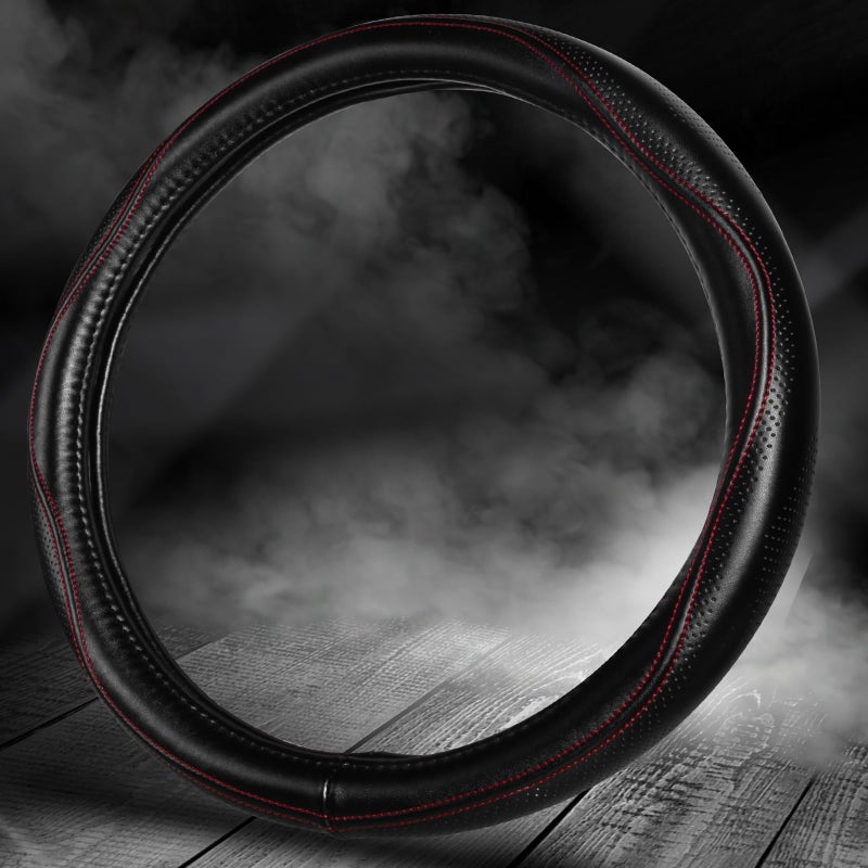 HAOKAY Top Grade Black Genuine Leather Steering Wheel Cover Women Men, Luxury Steering Wheel Cover for Cars, SUVS and Trucks, Universal 14.5-15 inch - Image 5