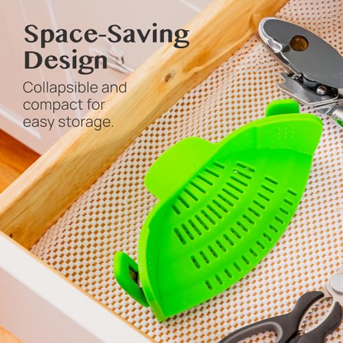 Kitchen Gizmo Snap N' Strain Clip On Strainer for Pots and Pans - Collapsible Silicone Pasta Strainer and Kitchen Gadget for Cooking - Easy to Use, Heat Resistant and Space Saving Colander - Green - Image 4