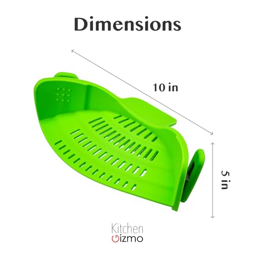 Kitchen Gizmo Snap N' Strain Clip On Strainer for Pots and Pans - Collapsible Silicone Pasta Strainer and Kitchen Gadget for Cooking - Easy to Use, Heat Resistant and Space Saving Colander - Green - Image 3