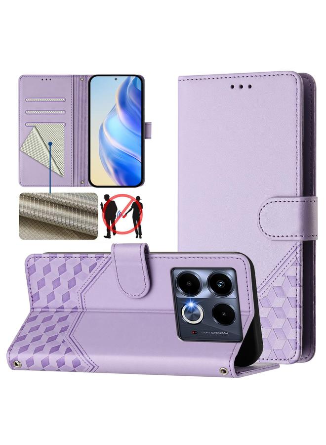 زبون جراب لهاتف Infinix Note 40 4G مصنوع من الجلد بنقش قرص العسل بتقنية RFID - Image 1