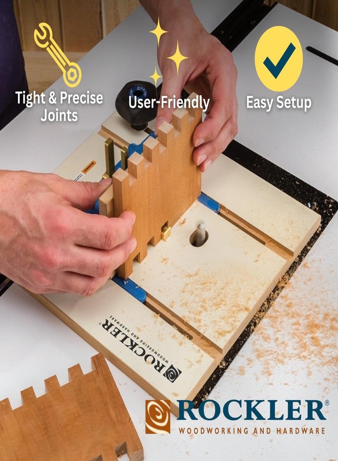 روكلر قالب توصيل صندوق طاولة التوجيه - مفاتيح فهرسة بمفاصل الأصابع بعرض ثلاثة أصابع ¼ بوصة، ⅜ بوصة و½ بوصة - سياج توجيه MDF ثابت مع طلاء ميلامين منخفض الاحتكاك - مقابض لقفل المنصة مع فتحة ميتري ¾ بوصة - Image 3