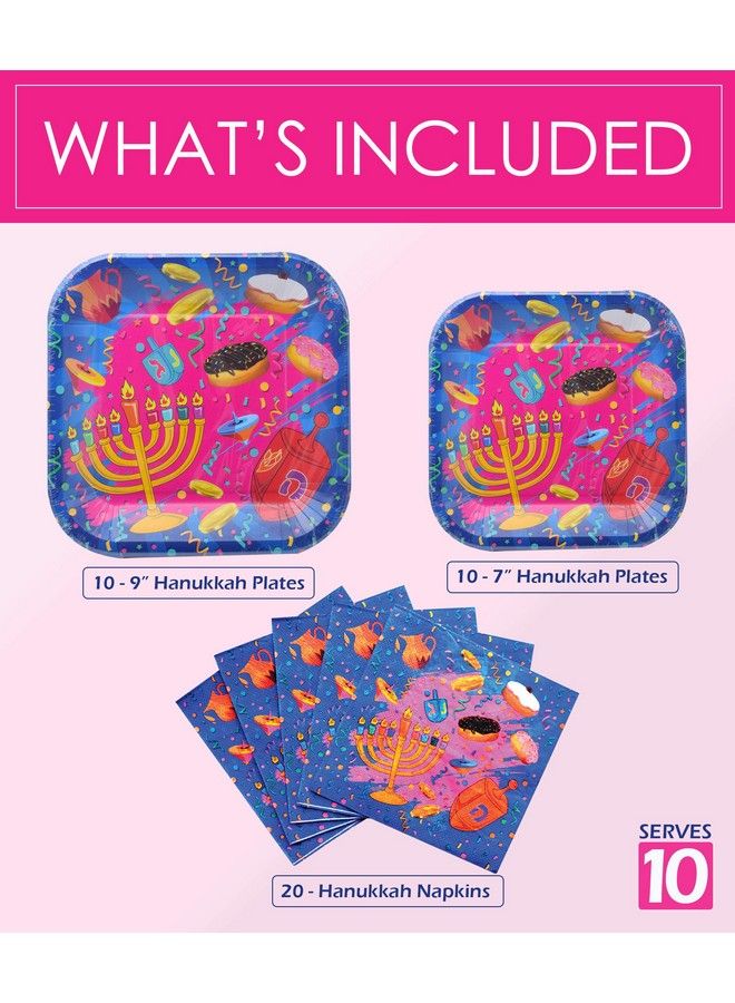 Izzy 'n' Dizzy Hanukkah Paper Goods Set Mega Pack Serves 10 Large And Small Plates Napkins - Image 3