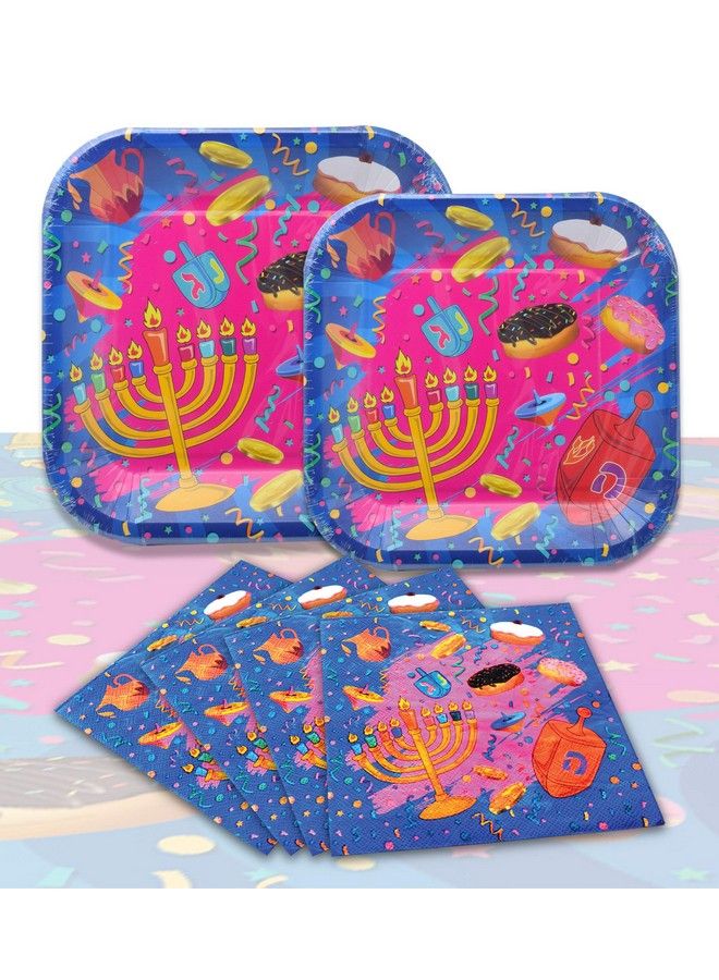 Izzy 'n' Dizzy Hanukkah Paper Goods Set Mega Pack Serves 10 Large And Small Plates Napkins - Image 1