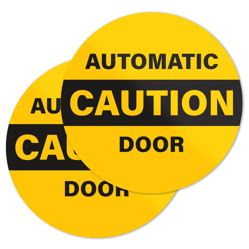 2pk Caution Automatic Door Stickers Double Sided Signs for Sliding Glass Doors Weatherproof Vinyl Safety Screen Door Decals 6 Diameter