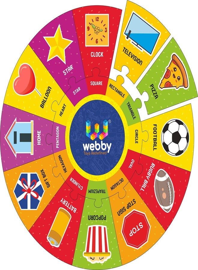 Webby Shapes Wooden Round Jigsaw Floor Puzzle, 13 Pcs - Image 1