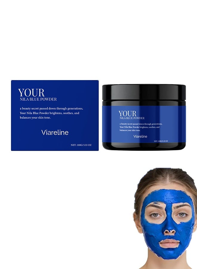 Viareline Blue Nila Powder Moroccan 100g, Indigo Powder Mask for Dry & Oily Skin Moisturizing, Hydrating, Soothing, Brightening & Exfoliating Skincare, Deep Cleansing & Pore Minimizing - Image 1